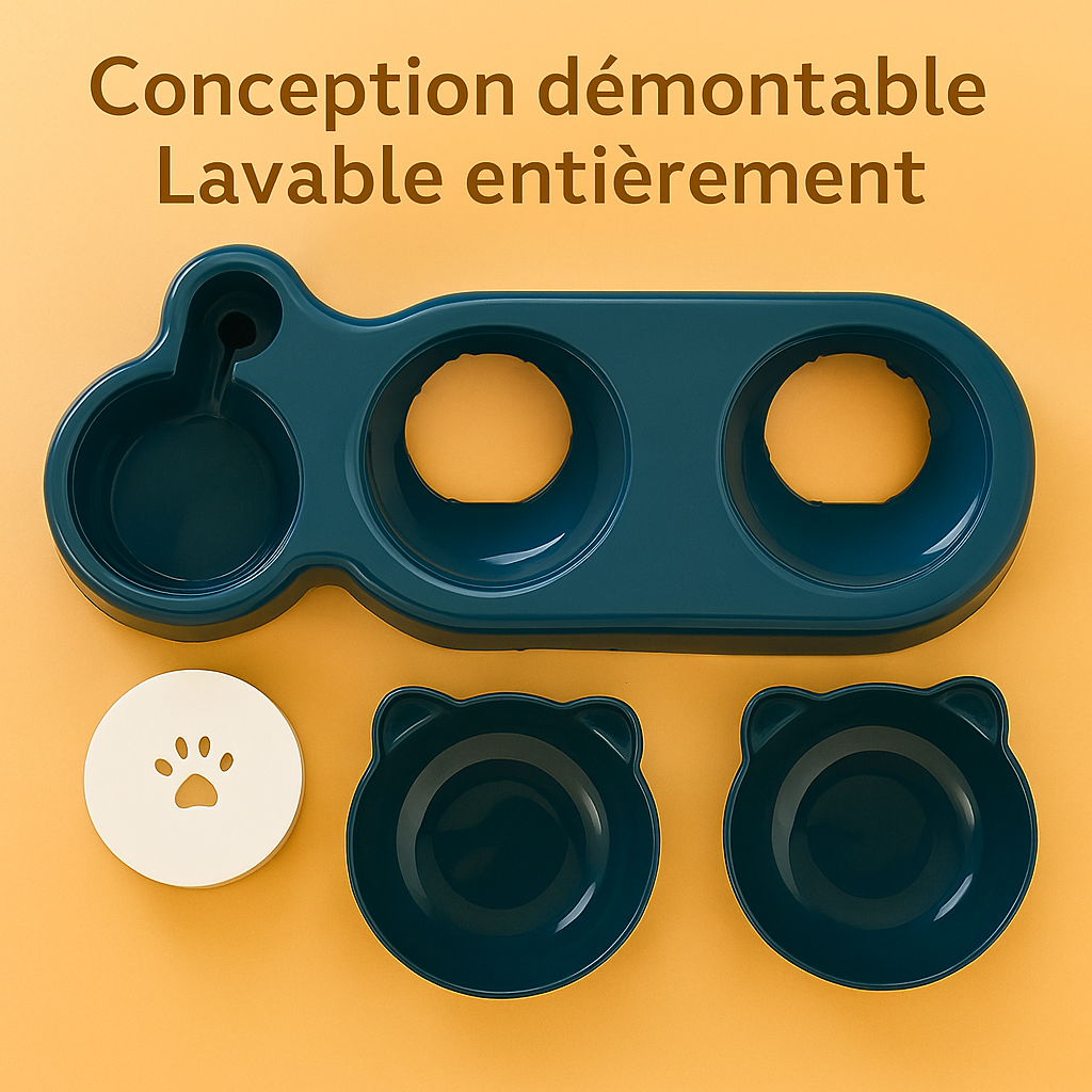 3-in-1 Non-Slip Pet Bowl with Water Dispenser – Tilted Design for Cats & Small Dogs (500 ml)