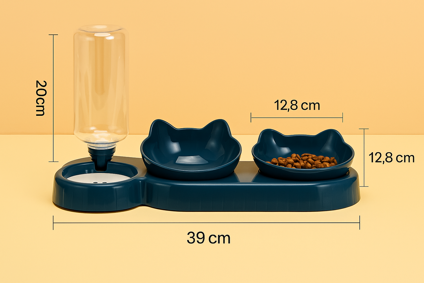 3-in-1 Non-Slip Pet Bowl with Water Dispenser – Tilted Design for Cats & Small Dogs (500 ml)