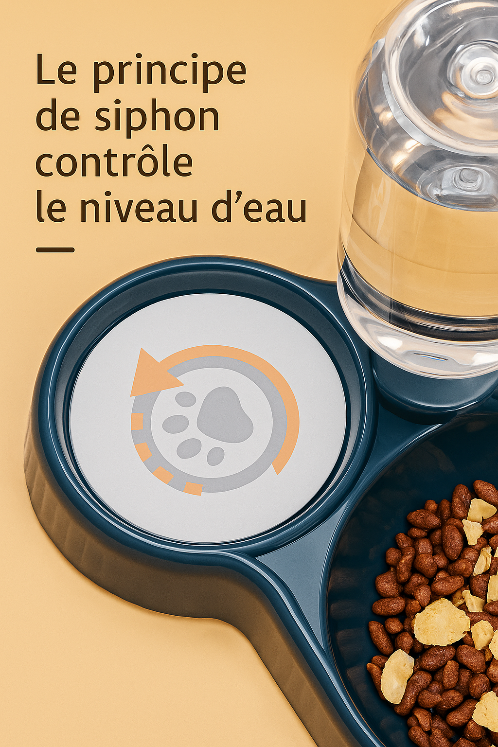 3-in-1 Non-Slip Pet Bowl with Water Dispenser – Tilted Design for Cats & Small Dogs (500 ml)